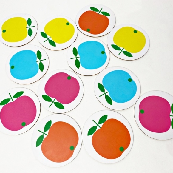 Set of 4 Koloni Swedish Drink Coasters Lotta Kühlhorn, Apples Birch Veneer Wood - Picture 5 of 5